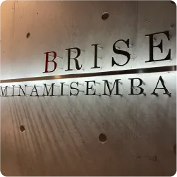 コンクリート壁に設置された、細めのセリフ体で書かれた切り文字看板