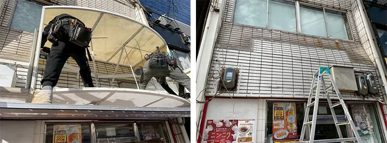 古い看板を外す作業